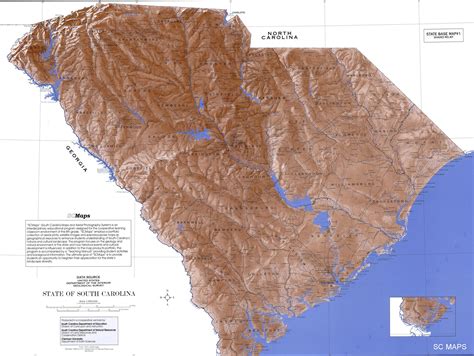 Shaded Relief Map Sc Relief Map Georgia Map Carolina