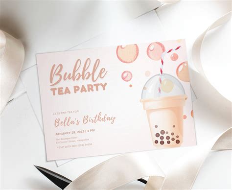 Bubble Tea Party Invitations Printable Boba Birthday Invitation