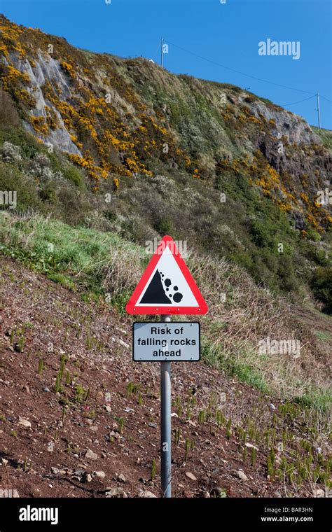 Risk Of Falling Rocks Ahead Stock Photo Alamy