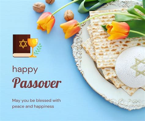 Premium Photo A Happy Passover Banner With Flowers And A Plate Of Food