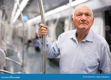 Old Man Standing In Subway Car Stock Image Image Of American Senior