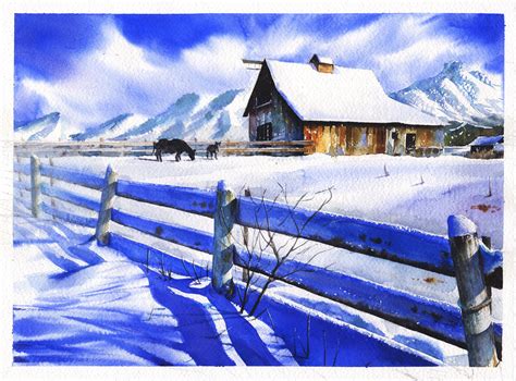 Watercolor Winter Landscapes at PaintingValley.com | Explore collection ...