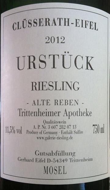 Cl Sserath Eifel Trittenheimer Apotheke Riesling Feinherb Urst Ck