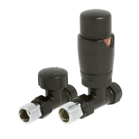 Straight Trv And Lockshield Radiator Valve Set In Matt Black 15mm