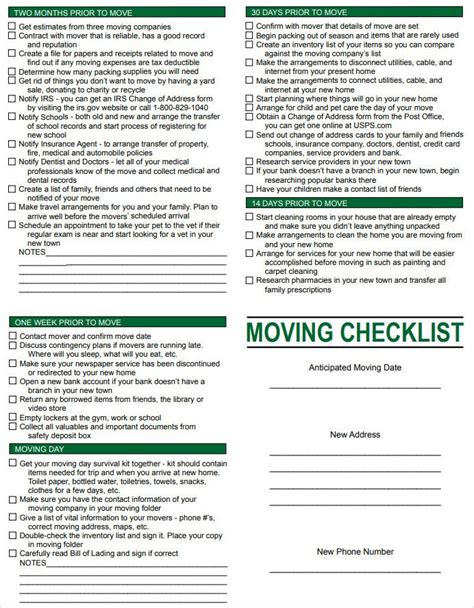 Printable Moving Checklist Template