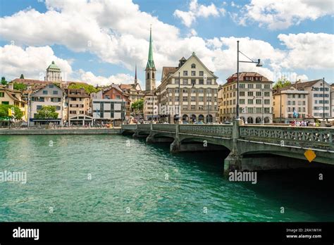 Cityscape Of Niederdorf On The Limmat In Zurich Switzerland Stock