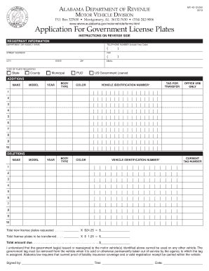 Fillable Online Ador State Al Application For Government License Plates