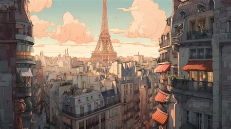 Una Pintura De Un Paisaje Urbano Con La Torre Eiffel De Fondo Foto