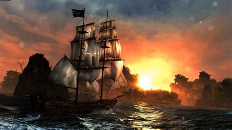 Pirate Ship Wallpaper Sunset