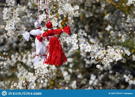 Bulgarian Traditional Spring Decor Martenitsa On The Blossom Tree Baba