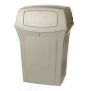 Rubbermaid Outdoor Ranger 45 Gal Beige Plastic Trash Receptacle With 2