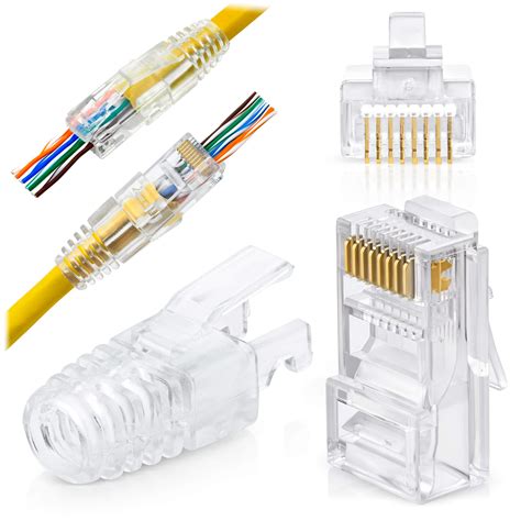 Buy Rj45 Cat55e Pass Through Connectors And Cable Strain Boots Pack Of