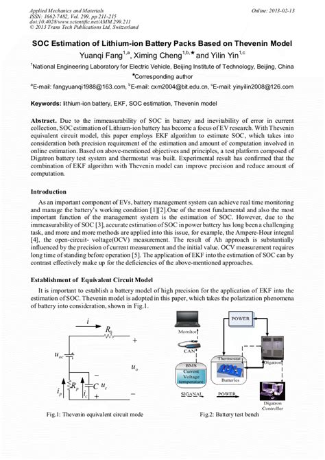 Soc Estimation Of Lithium Ion Battery Packs Based On Thevenin Model Scientific