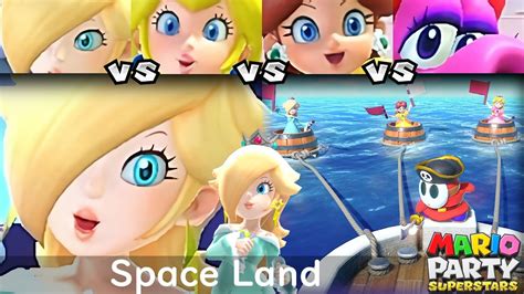 Mario Party Superstars Rosalina Vs Peach Vs Daisy Vs Birdo In Space Land Youtube