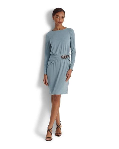 Lauren By Ralph Lauren Buckle Trim Stretch Jersey Dress In Gray Blue