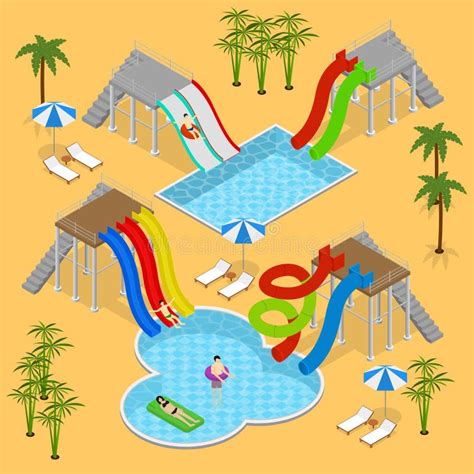 Aqua Park Concept Isometric View Vector Stock Vector Illustration Of