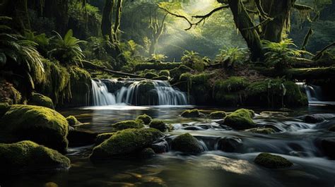 Hermosa Cascada En El Bosque Profundo Foto Premium