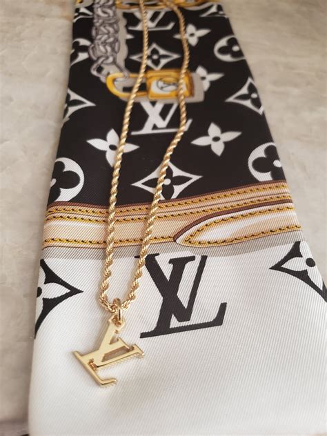 Louis Vuitton Logo Charm Gold Necklace Etsy Louis Vuitton Necklace