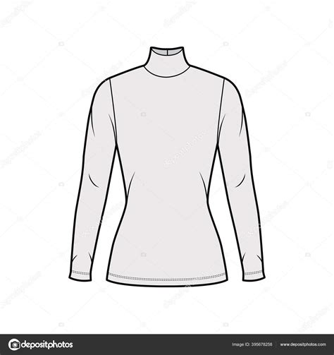 Turtleneck Jersey Sweater Technical Fashion Illustration With Long