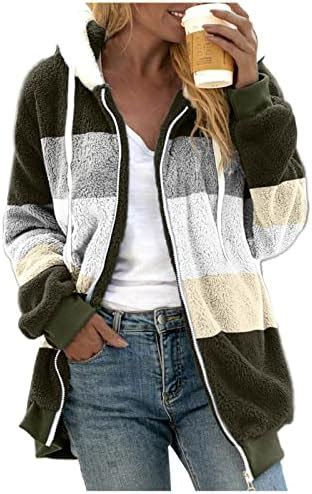 Wintermantel Damen Warm Plüschjacke Damen Teddy mit Kapuze Flauschig