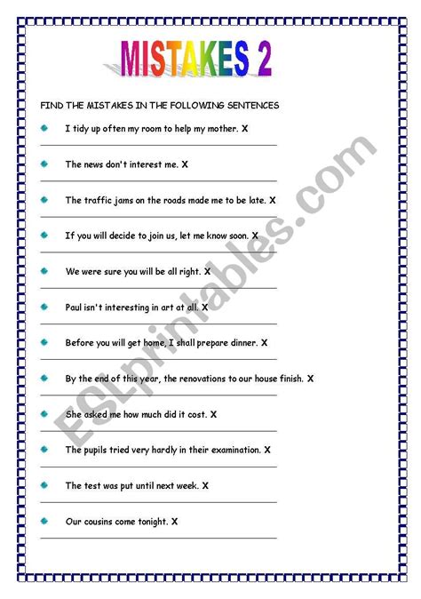 Mistakes Esl Worksheet By Chiquisister