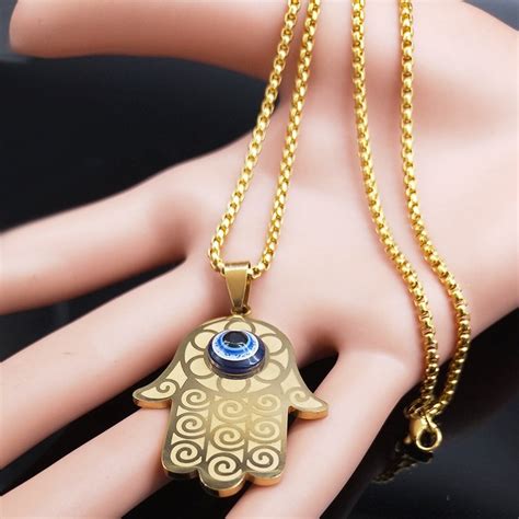 Collier Hamsa Gold Pendentif Main De Fatima Collier Oeil Etsy