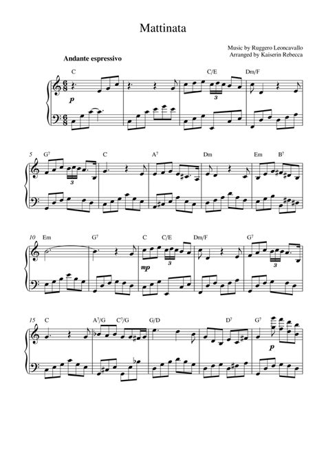 Mattinata For Piano Solo With Chords Arr Kaiserin Rebecca By