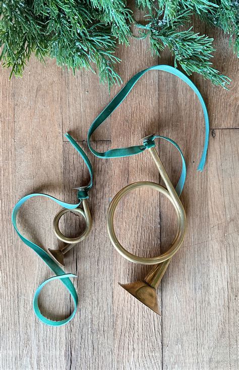 Set Of Two Vintage Brass Horn Ornaments Havenberry Vintage