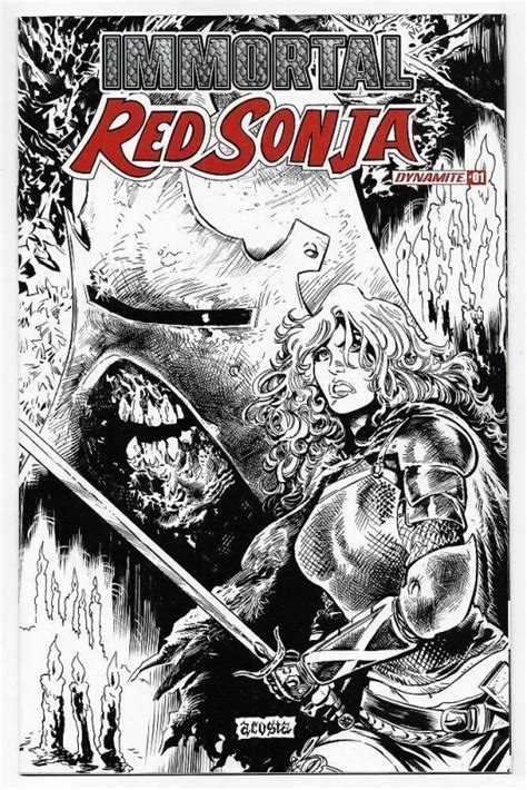 Immortal Red Sonja 1 Cvr T Acosta 1 7 B W Variant Dynamite 2022 NM