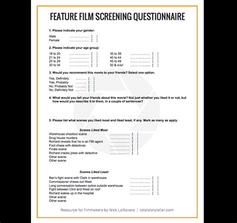 Free Film Questionnaire Form 3 Foolproof Steps To Apply Feedback To