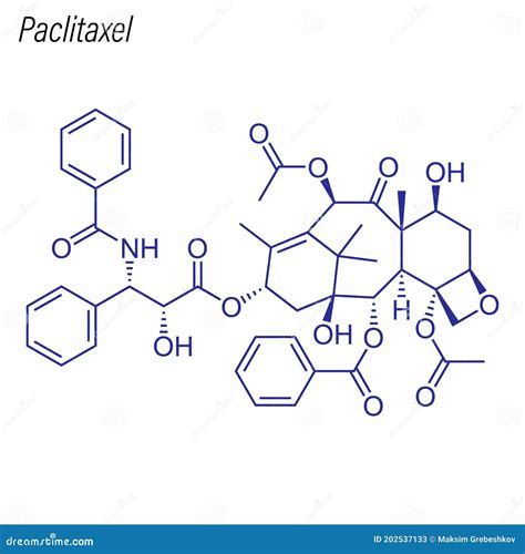 Fórmula Esquelética Vectorial De Paclitaxel Molécula Química Farmacológica Stock De Ilustración