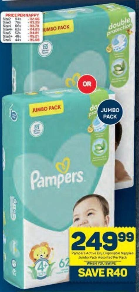 Pampers Active Dry Disposable Nappies Jumbo Pack Assorted Per Pack