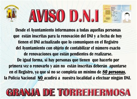 AVISO INFORMATIVO DNI Ayuntamiento De Granja De Torrehermosa