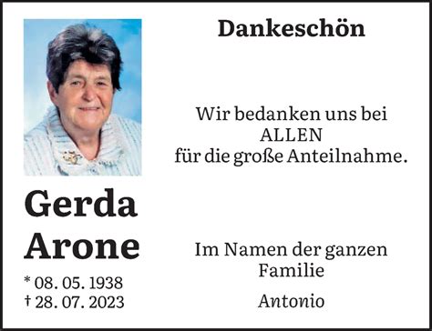 Traueranzeigen Von Gerda Arone Saarbruecker Zeitung Trauer De