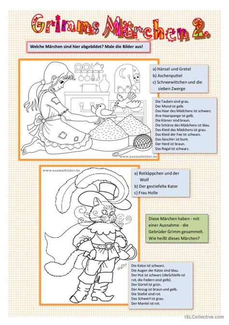 Grimms Märchen 2 allgemeine Deutsch DAF Arbeitsblätter pdf doc