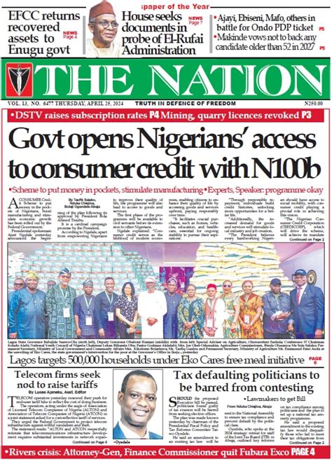 Nigerian Newspapers Daily Front Pages Review Thursday 25th April 2024