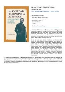 La Sociedad Filarmónica de Burgos Los primeros 25 años 1910 1935