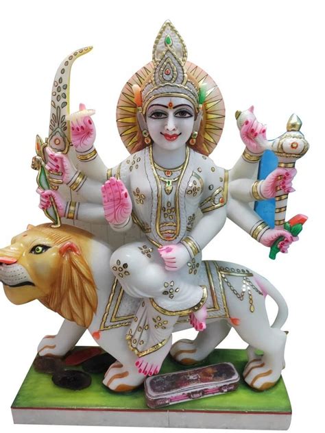 Hindu White Makrana Durga Maa Marble Statue For Worship Size Inch