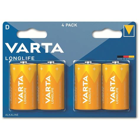 Varta Piles Alcalines Longlife Mono D LR20 1 5V 4 pièces 04120 101 414