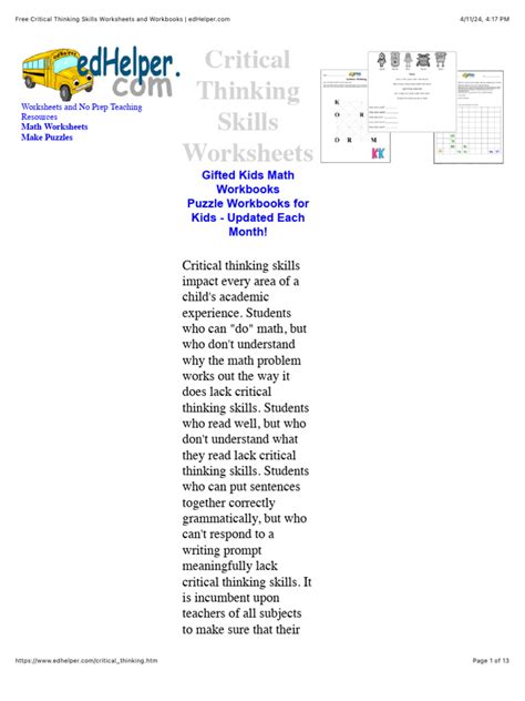 Free Critical Thinking Skills Worksheets And Workbooks Edhelper