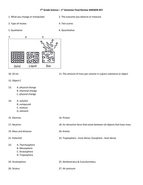 7th Grade Science 1st Semester Final Review ANSWER KEY 1