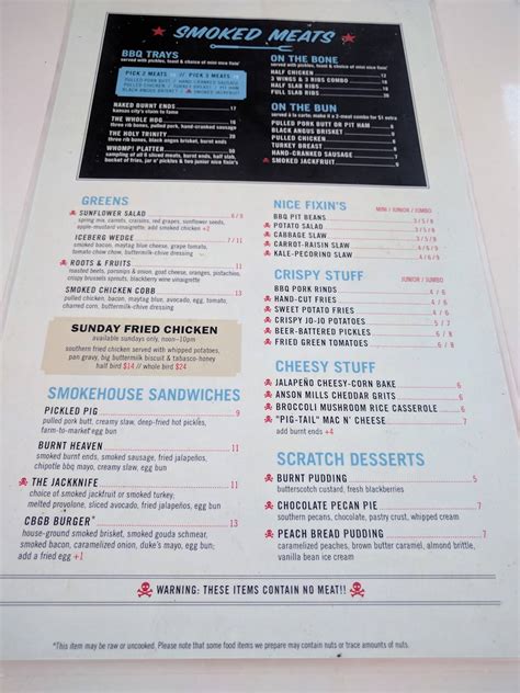 Menu at Char Bar, Kansas City