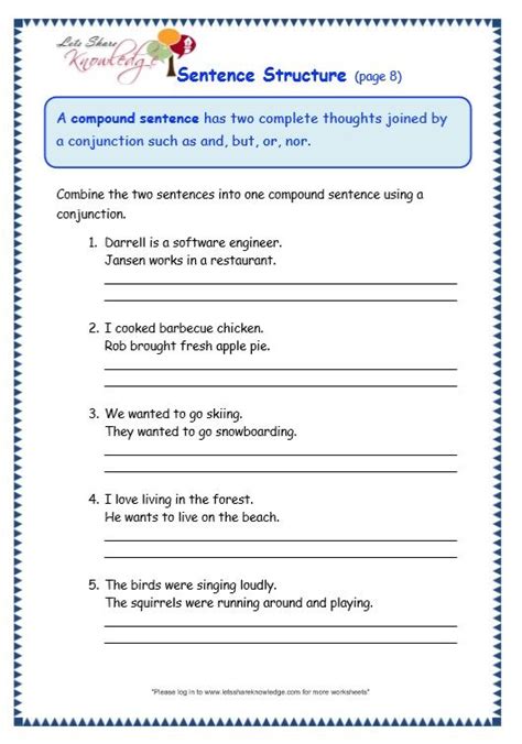 Worksheet Sentence Structure Practice