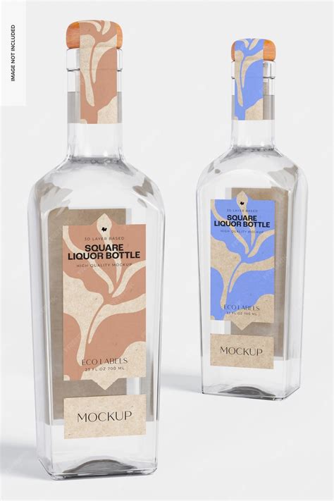 Premium Psd Square Liquor Bottles With Eco Label Mockup Left View And Right View