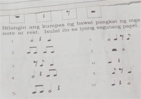 B Bilangin Ang Kumpas Ng Bawat Pangkat Ng Mga Note At Rest Isulat Ito