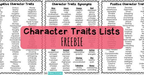 Printable Character Traits List - Positive and Negative Traits - Teaching Made Practical