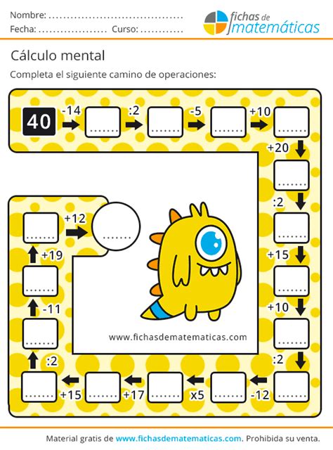 Cálculo Mental para Primaria Ejercicios Tarjetas Descargar PDF