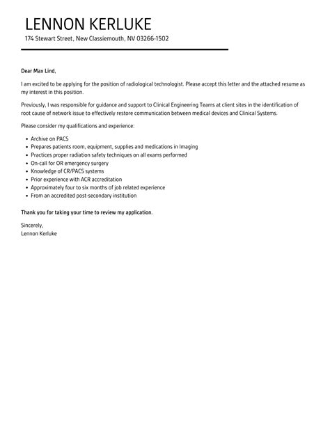 Radiological Technologist Cover Letter Velvet Jobs