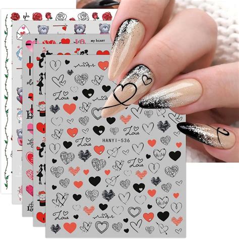 Jmeowio Saint Valentin Rose Stickers Ongles Nail Art Feuilles