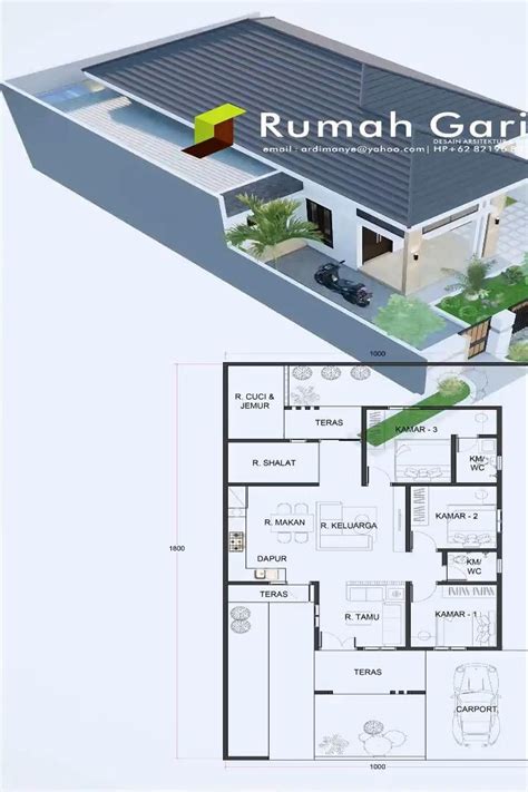 Desain Denah Dan Tampak Rumah Minimalis Atap Limas 10×18 M Simple House